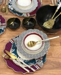 KIRMIZI MAVİ TROPİK 6 KİŞİLİK 24 PARÇA YEMEK TAKIMI