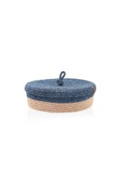 LACİVERT BAMBU JÜT OVAL KAPAKLI SEPET 35X24X12CM