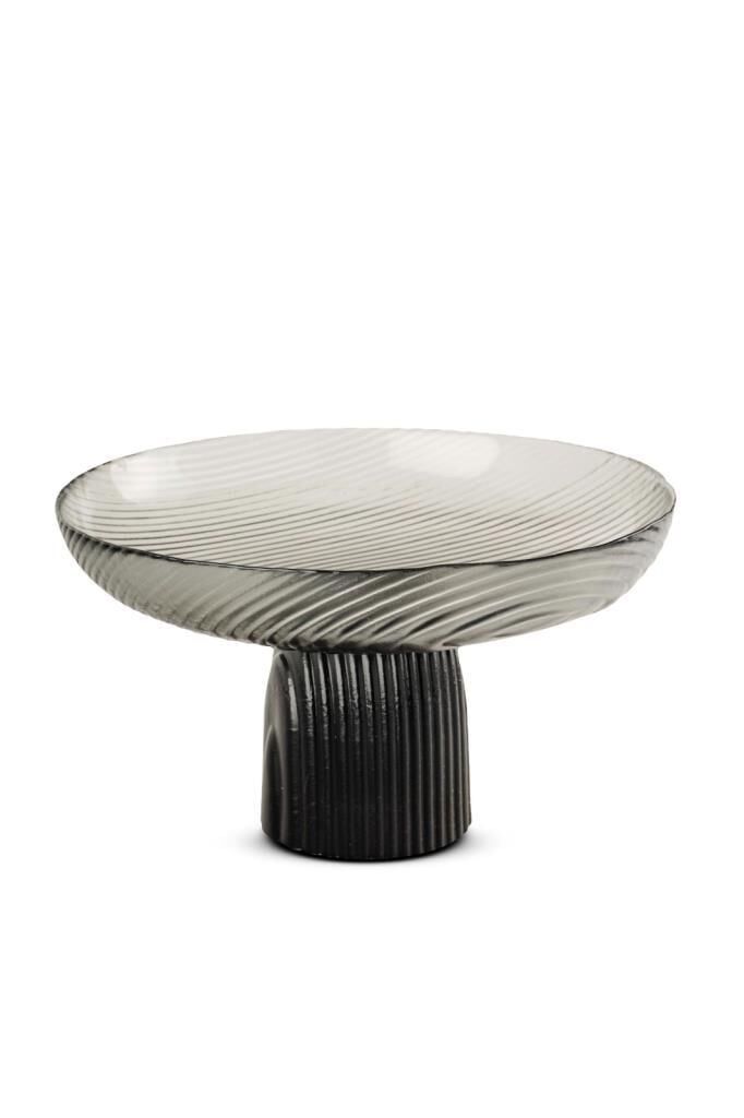 SİYAH CAM AYAKLI DEKORATİF TABAK/KASE 30X17CM