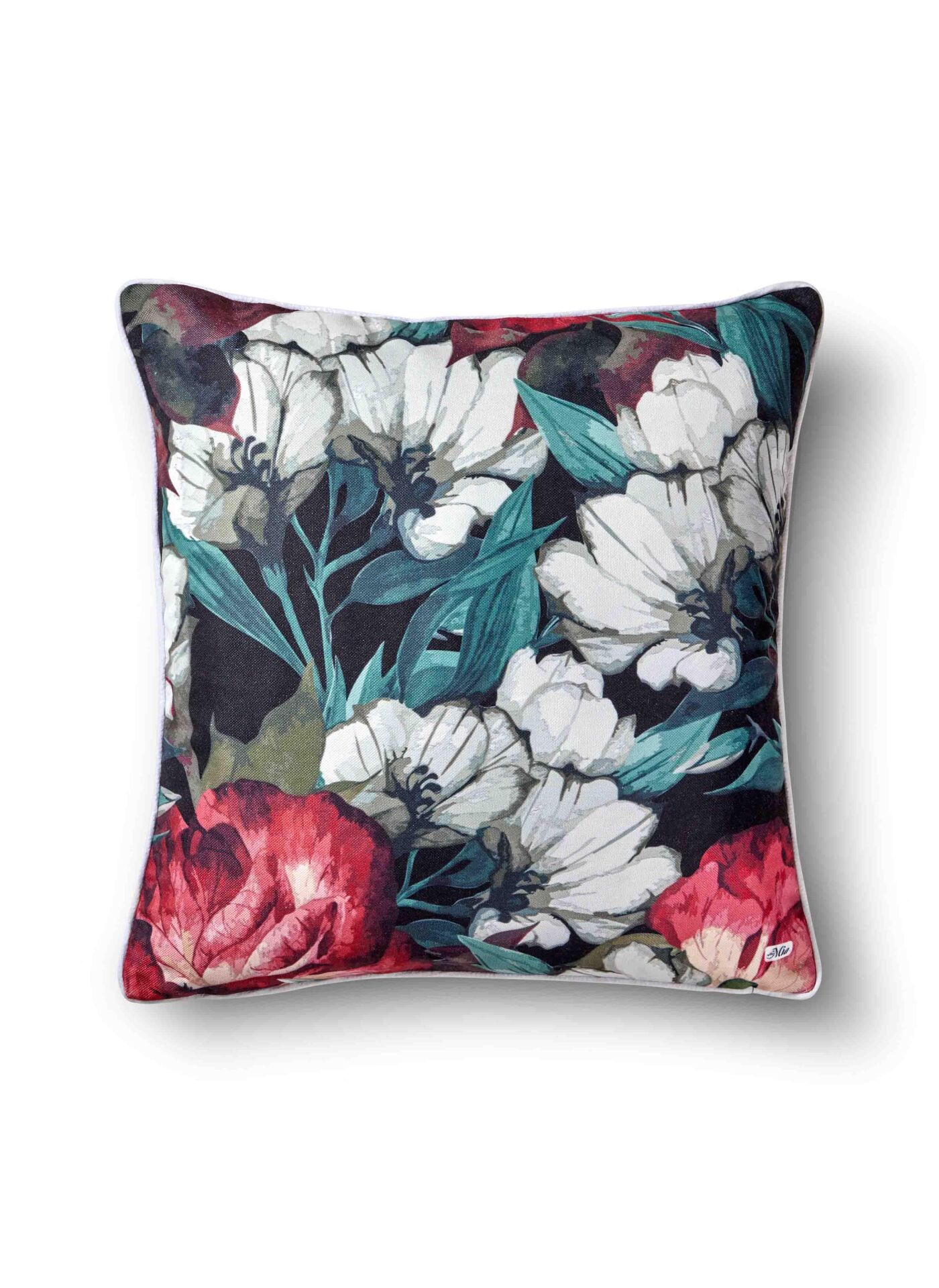 FLORAL BEYAZ KIRMIZI ÇİÇEKLİ YASTIK 50x50cm