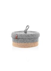 GRİ BAMBU JÜT YUVARLAK KAPAKLI SEPET 25X15CM