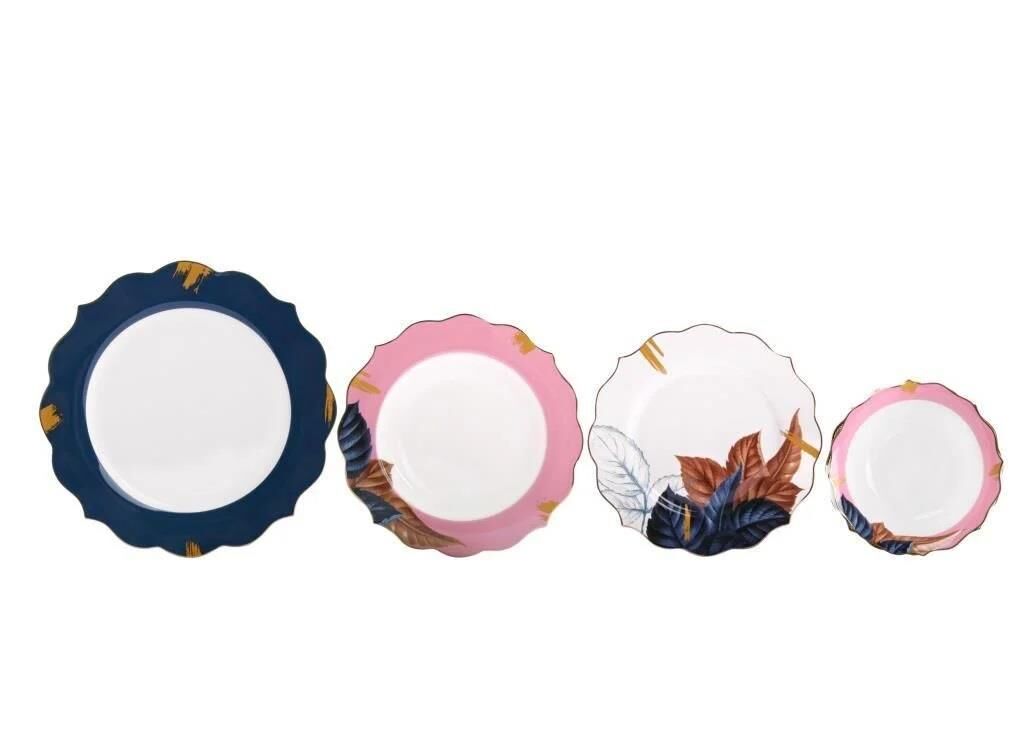 LACİVERT  PEMBE 6 KİŞİLİK 24 PARÇA YEMEK TAKIMI