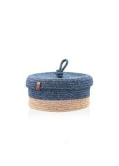 LACİVERT BAMBU JÜT YUVARLAK KAPAKLI SEPET 25X15CM
