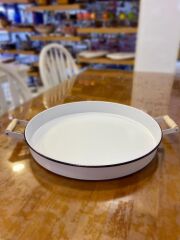 GALVENİZ BEYAZ AHŞAP KULPLU YUVARLAK TEPSİ 42CM