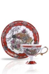 GEYŞA KIRMIZI TEKLİ AYAKLI TÜRK KAHVESİ FİNCANI