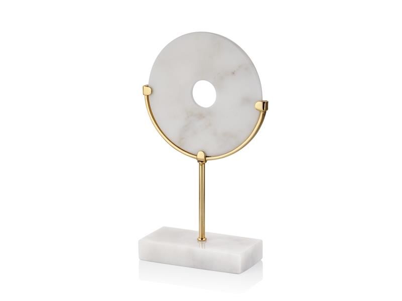 EVZA MERMER BEYAZ ALTIN KAİDELİ DİSK DEKOR 35CM
