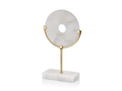 EVZA MERMER BEYAZ ALTIN KAİDELİ DİSK DEKOR 35CM