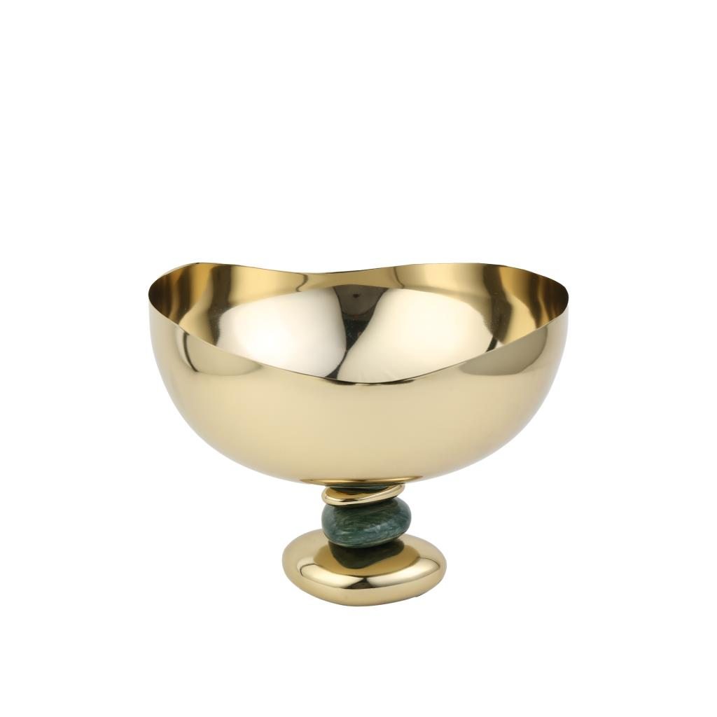 VOLKAN YEŞİL ALTIN AYAKLI KASE DEKOR 32X20CM