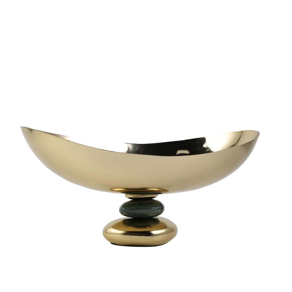 VOLKAN YEŞİL ALTIN AYAKLI OVAL KASE DEKOR 40X25X20CM