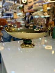 VOLKAN YEŞİL ALTIN AYAKLI OVAL KASE DEKOR 40X25X20CM