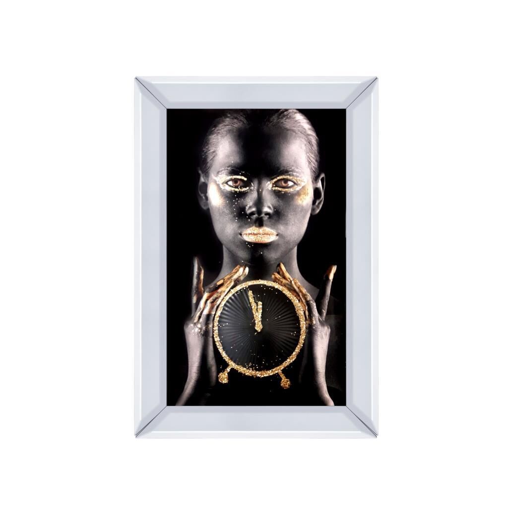 SİYAH ALTIN SAAT DESENLİ AFRİKALI KADIN TABLO 40x60cm