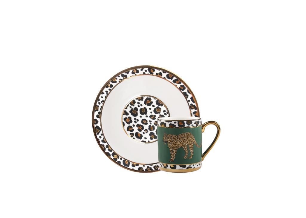 YEŞİL ALTIN LEOPAR DESEN TEK KİŞİLİK TÜRK KAHVESİ FİNCANI