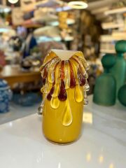 SARI KAHVE AKITMA VAZO 17X17X31CM