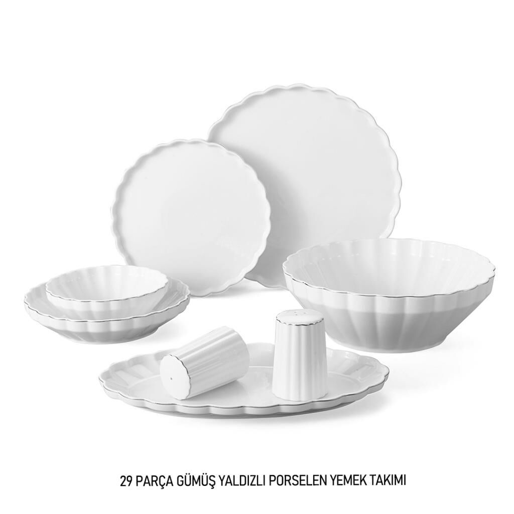 İSTİRİDYE GÜMÜŞ 6 KİŞİLİK 29 PARÇA YEMEK TAKIMI