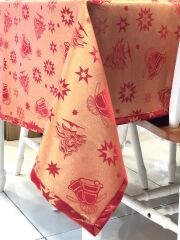 KIRMIZI ALTIN YILDIZ DESEN MASA ÖRTÜSÜ 225X150CM