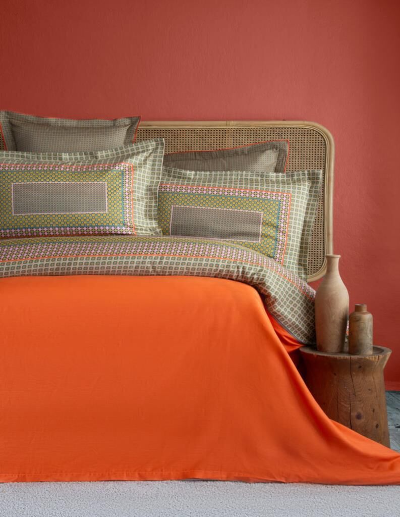 REGINA ORANGE ELEGANCE BASKILI SATEN ÇİFT KİŞİLİK NEVRESİM TAKIMI