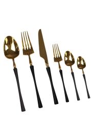SİYAH PARLAK ALTIN 36 PARÇA ÇATAL KAŞIK BIÇAK SETİ