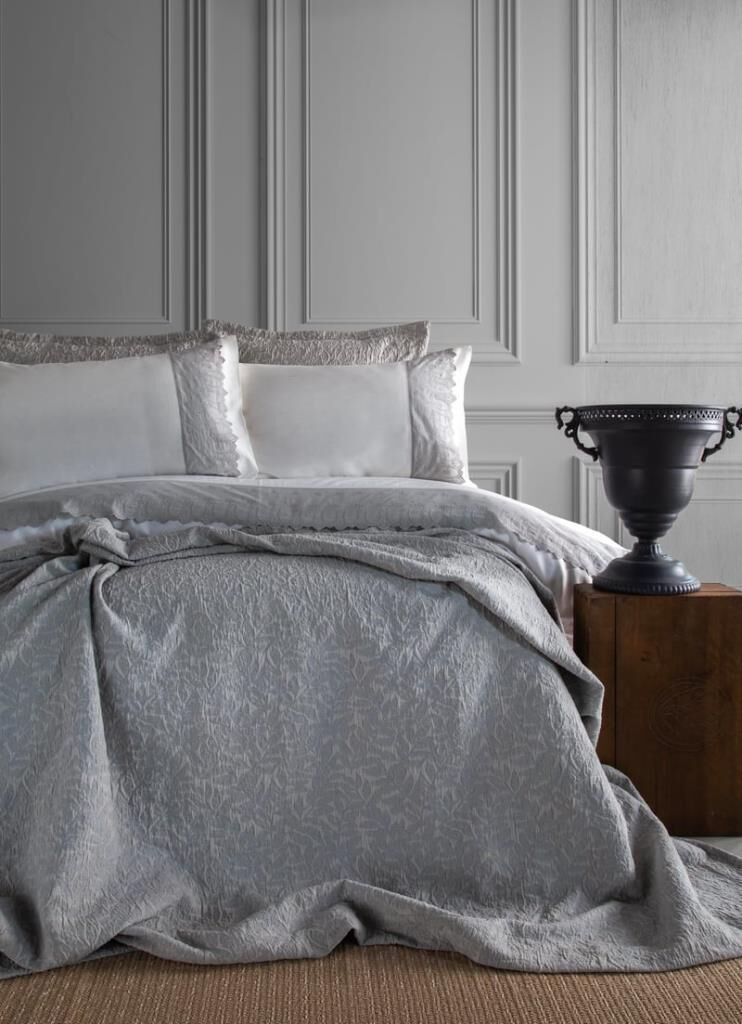 TOLEDO GRİ ÇİFT KİŞİLİK NEVRESİM YATAK ÖRTÜSÜ SET