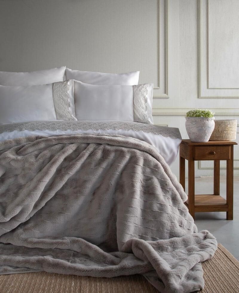 NOLAN GRİ ÇİFT KİŞİLİK YATAK ÖRTÜLÜ SET