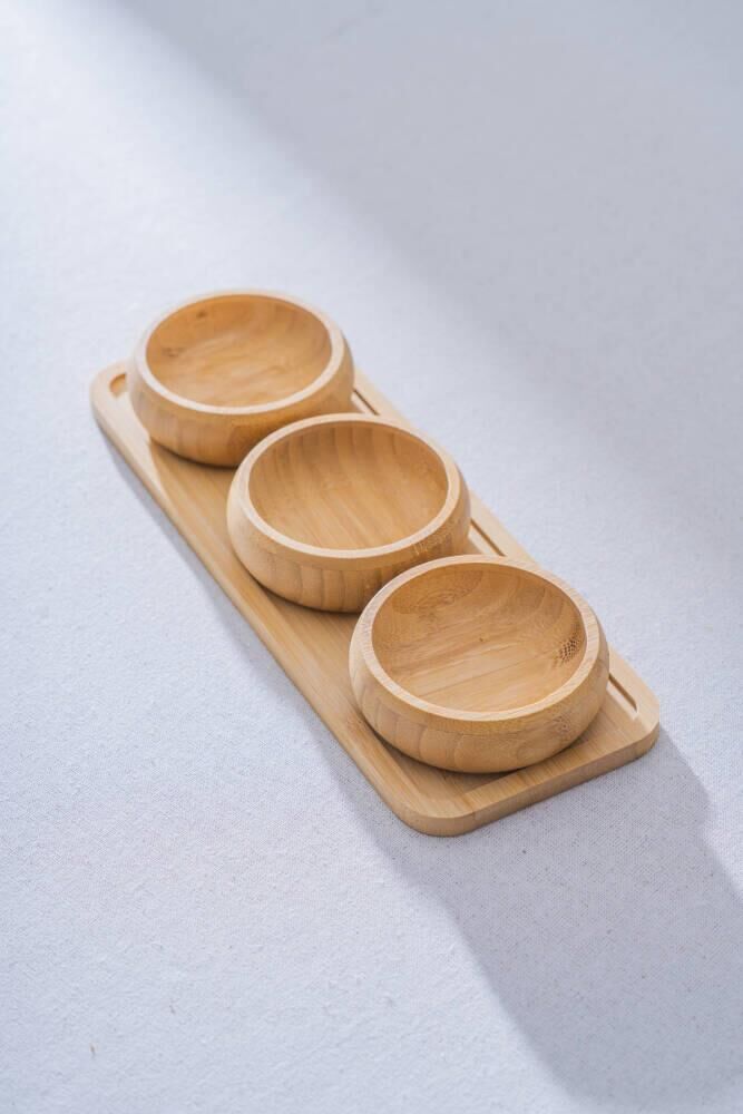 BAMBU TEPSİLİ 3'LÜ ÇEREZLİK/SUNUMLUK