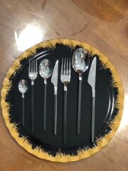 CARRE GÜMÜŞ SİYAH 6 KİŞİLİK 42 PARÇA ÇATAL KAŞIK BIÇAK TAKIMI