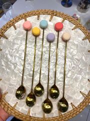 ALTIN MAKARON DESEN 6'LI KAHVE KAŞIK