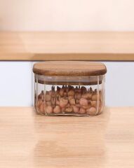 LİNE AKASYA CAM KARE KAVANOZ/KASE 350ML