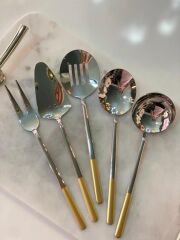 ALLEGRA YARIM DEKORLU MAT ALTIN 5 PARÇA SOS SERVİS SETİ