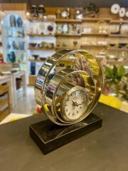 GÜMÜŞ SPİRAL DESEN MASA SAATİ 18X20CM