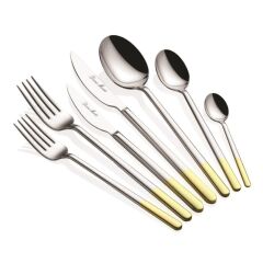 ALLEGRA YARIM DEKORLU 24K ALTIN 6 KİŞİLİK 42 PARÇA ÇATAL KAŞIK BIÇAK TAKIMI