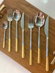 ALLEGRA YARIM DEKORLU 24K ALTIN 6 KİŞİLİK 42 PARÇA ÇATAL KAŞIK BIÇAK TAKIMI