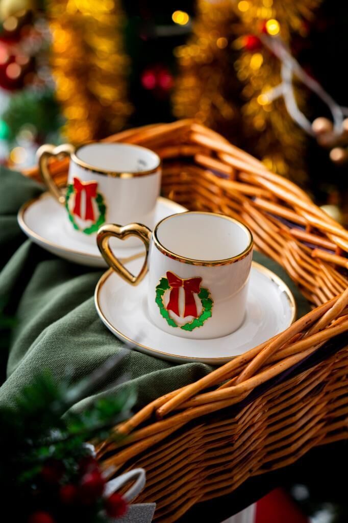 NOEL KIRMIZI FİYONK 2 KİŞİLİK TÜRK KAHVESİ FİNCANI