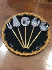 CARRE DEKORLU 24K ALTIN 5 PARÇA SOS SERVİS SETİ