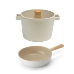 NEOFLAM FİKA BEJ 3 PARÇA TENCERE VE TAVA SETİ