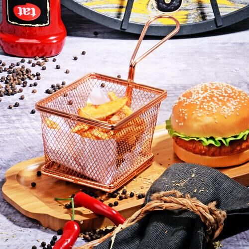 BAKIR METAL SUNUM SEPETİ/SÜZGEÇ 22X10CM