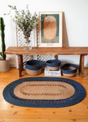 LACİVERT BAMBU JÜT OVAL HALI/PASPAS 120X80CM