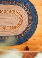 LACİVERT BAMBU JÜT OVAL HALI/PASPAS 120X80CM