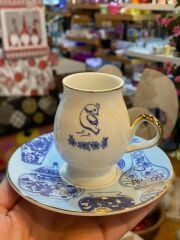 LACİVERT BEYAZ DESENLİ TEK KİŞİLİK TÜRK KAHVESİ FİNCANI