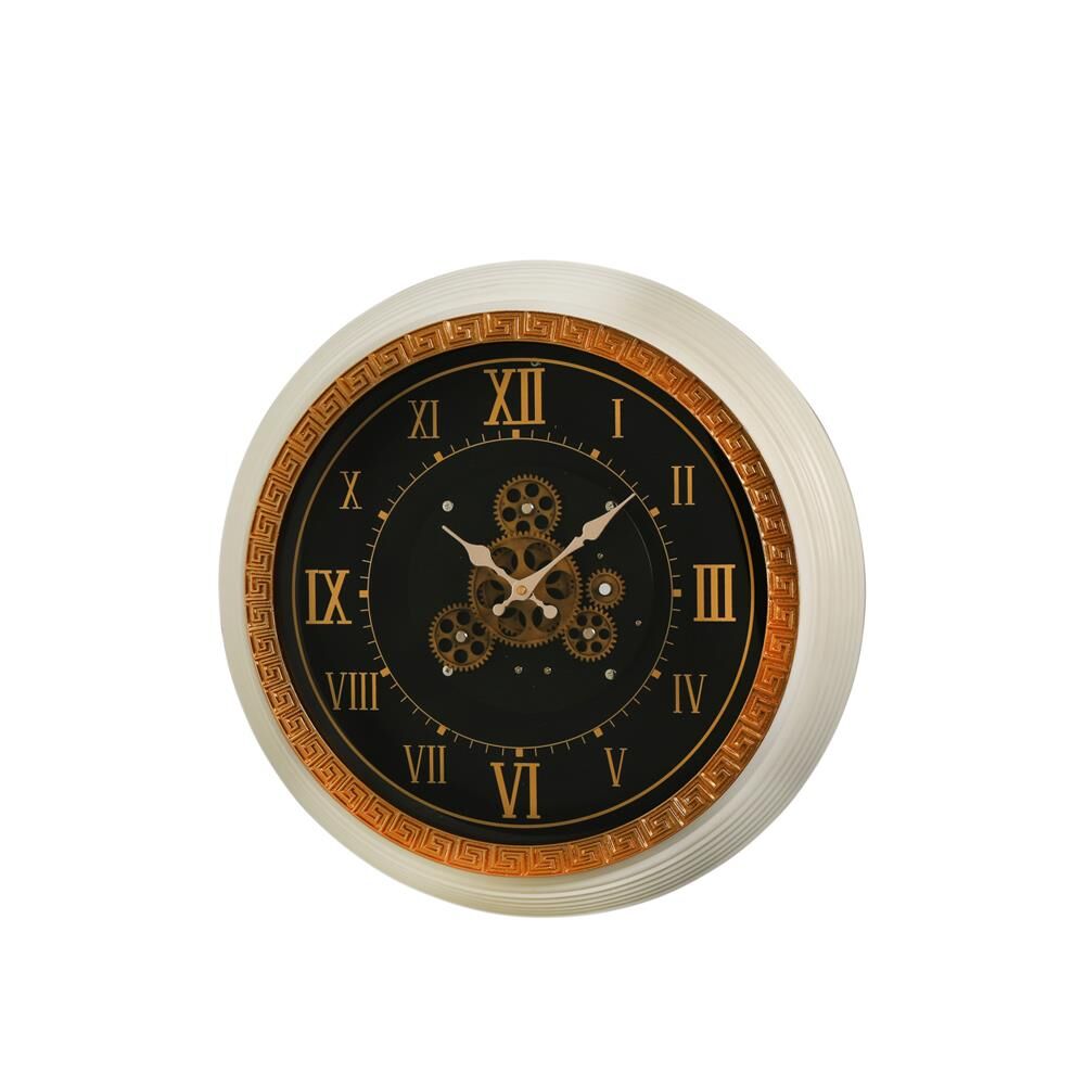 BEYAZ ALTIN ÇARKLI DUVAR SAATİ 56x55x13,5CM