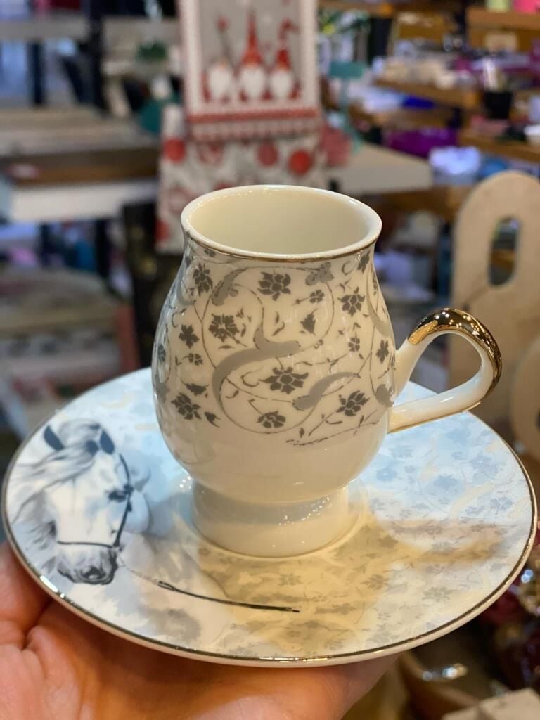 SİYAH BEYAZ DESENLİ TEK KİŞİLİK TÜRK KAHVESİ FİNCANI