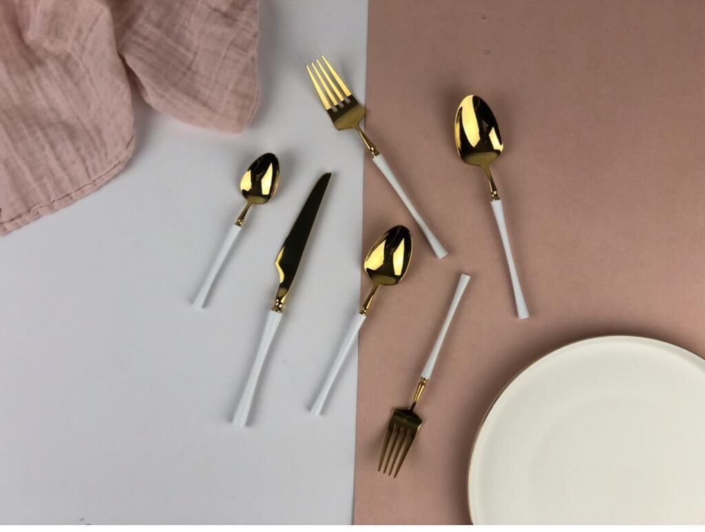 BEYAZ PARLAK ALTIN 36 PARÇA ÇATAL KAŞIK BIÇAK SETİ