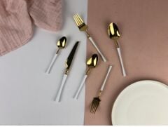 BEYAZ PARLAK ALTIN 36 PARÇA ÇATAL KAŞIK BIÇAK SETİ