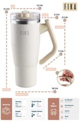 FİKA LUMİ DÖNER KULPLU TERMOS 950 ML BEJ