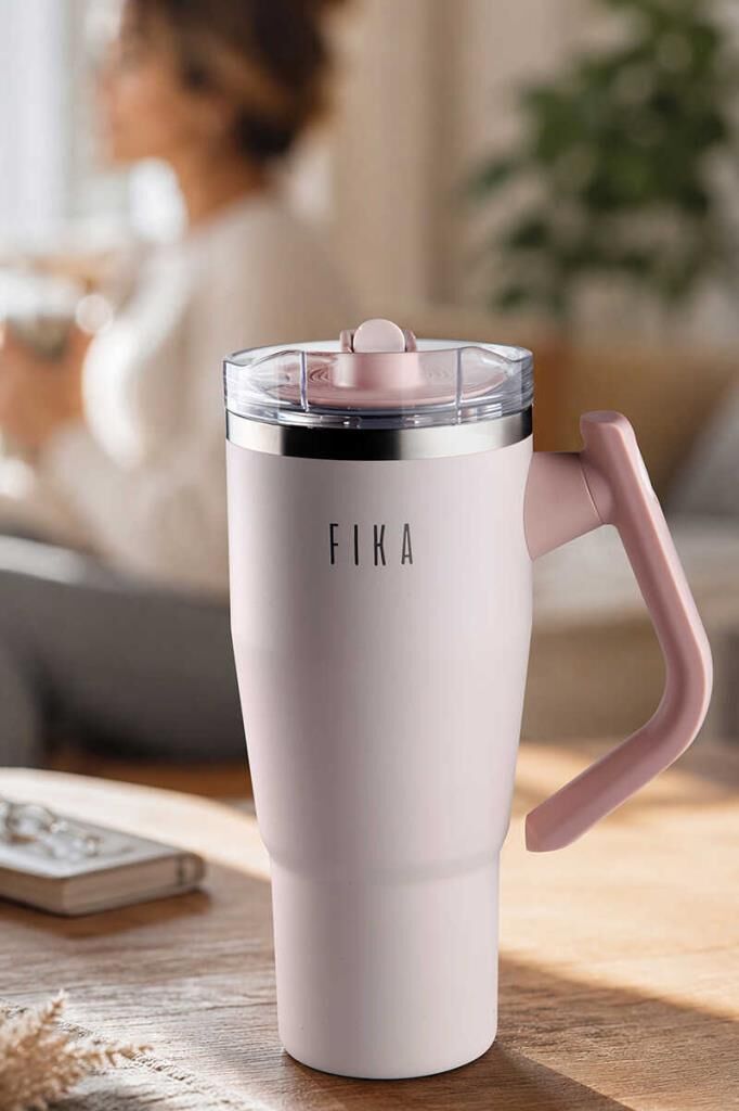 FİKA LUMİ DÖNER KULPLU TERMOS 950 ML PUDRA