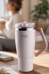 FİKA LUMİ DÖNER KULPLU TERMOS 950 ML PUDRA