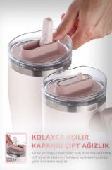 FİKA LUMİ DÖNER KULPLU TERMOS 950 ML PUDRA