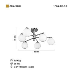 BUMERANG ALTIN 6'LI PLAFONYER AVİZE 6XE27