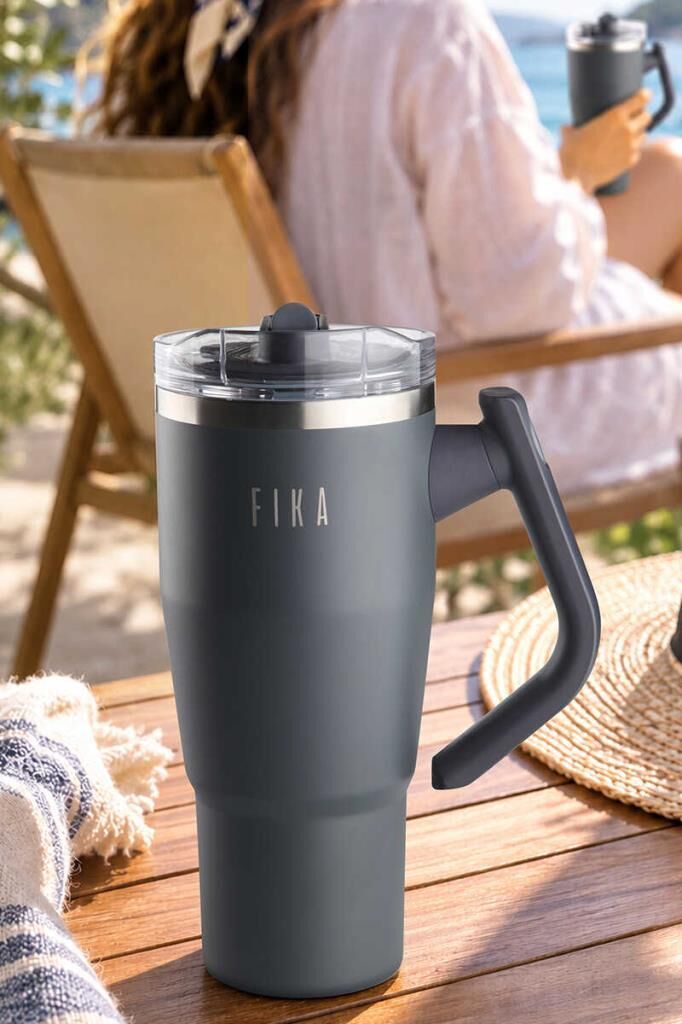FİKA LUMİ DÖNER KULPLU TERMOS 950 ML ANTRASİT