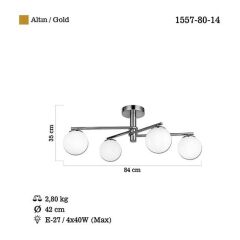BUMERANG 4'LÜ ALTIN PLAFONYER AVİZE 4XE27