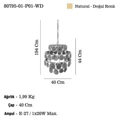 LAPENA TEKLİ AHŞAP AVİZE 1XE27